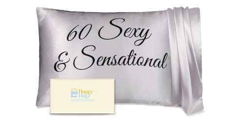 60th Birthday Silk Pillowcase for Women - 60 Sexy & Sensational - Real Mulberry Silk, Queen Size, Gift Box Included