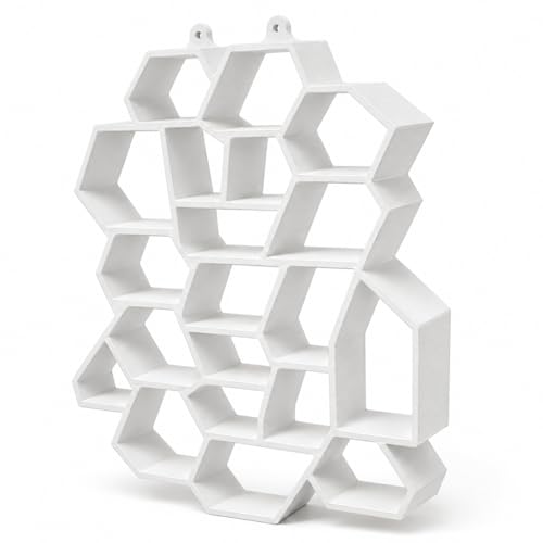 splash n color Wall Crystal Organizer Display Shelf – Hexagonal Compartment Storage for Crystals Rocks and Minerals | Floating Wall Mount Holder | Showcase Small Collectibles Gemstones