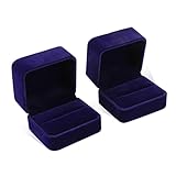iSuperb Set of 2 Dark Blue Velvet Couple Double Ring Box Earring Jewelry Case Gift Boxes 2.7x2.7x1.6inch