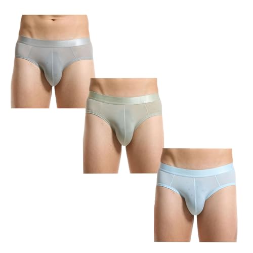 3 Pack Mens Bikini Briefs Low Rise Ice Silk Thin Underwear Briefs