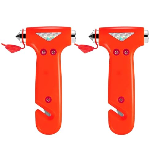Image of PDDYIER 2-Pack Car Safety Hammer, Auto Emergency Escape Hammer with Window Breaker and Seat Belt Cutter, Striking Red Emergency Escape Tool for Car Accidents