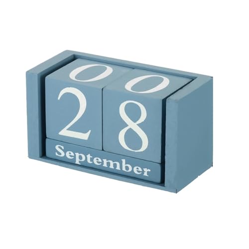 Bloc de calendrier en bois bleu affichage mois date accessoires bureau