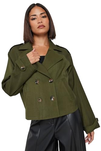 Image of PixieGirl Petite Olive Green Cropped Trench Duster Coat Petite