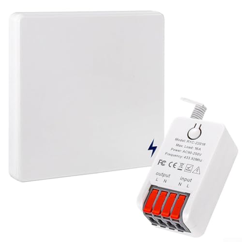 Gdfnmogo Kit de interruptor de luz inalámbrico con 86 paneles de pared y 16 A para receptor de relé para control remoto de luces, ventiladores y CA en el hogar, oficina o laboratorio (1 interruptor, 1