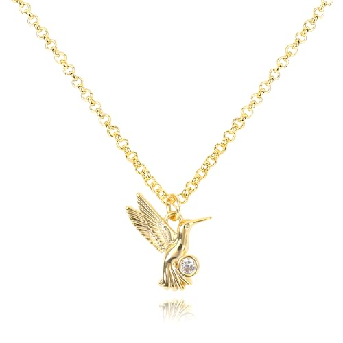 Gold Hummingbird Pendant Necklace for Women 14K...