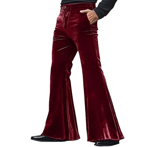 Pantalones acampanados de terciopelo para hombre, pantalones acampanados para hombre, vintage, relajados, vintage, acampanados, con bolsillos laterales, cómodos, retro, pantalones de discoteca de