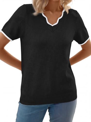GKBK Women Short Sleeve V Neck Sweater Lightweight Pullover Top Fashion Clothing for Business Casual Work Outfits Spring Summer 2026 Black Medium — view 4