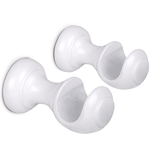 MERCURY TEXTIL -Pack de Dos Soportes Individual o Doble de Madera Liso Abierto para Barra de ø 28 mm. Colgador de Barra,...