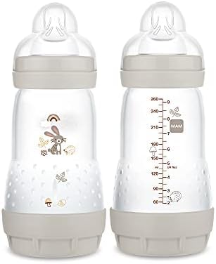 Image of MAM Easy Start Anti-Colic Baby Bottle 9 oz, Medium Flow, Breastfeeding-Like Silicone Nipple Bottle, Reduces Colic, Gas, & Reflux, Easy-to-Clean, BPA-Free, 2+ Months (Pack of 6)