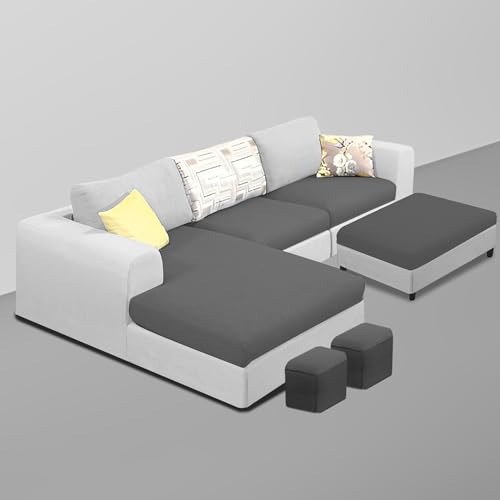 Image of Koza LHS 4 Seater L Shape Sofa Set with Center Table for Living Room (Black Grey Fabric) Premium Fabric Sofa