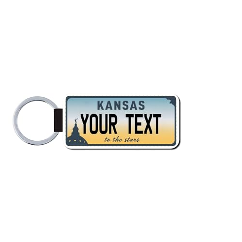 Teamlogo Personalized Kansas License Plate Faux Leather Keychain Custom Decorated with Any Name or Text That You Want. Printed in The USA. Ready to Ship on The Next Business Day | Ver 5
