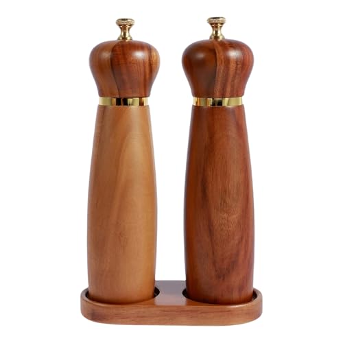 Wooden Salt and Pepper Mill Set, Wooden Salt and Pepper Mill Set, Chili Mill, Adjustable Pepper Mill Set - Manual Grinding Bottle, Pepper Chili Mills for Salt, Pepper, Dry Chili, P