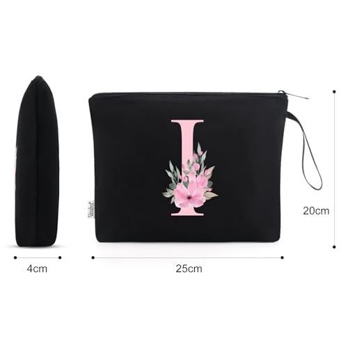 Image of Vavabox A-Z Personalized Makeup Bag, Birthday Gifts for Women Mom, Gifts for Best Friend, Bride Bridesmaid Cosmetic bag (I, 02-Black)