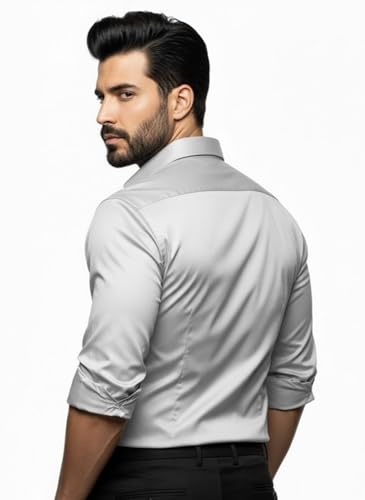 Image of Amazon brand - INKAST Men's Stylish Solid Satin Casual Shirt for Men Full Sleeves| Poly Satin Silk Shirt Silver