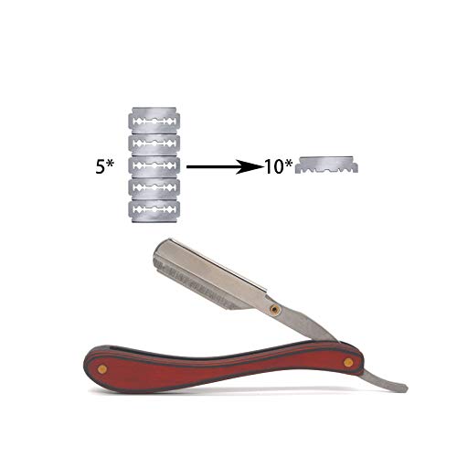 Straight Razor with 10 Blades, Single Blade Barber Straight Edge Razor for Men Women, Manual Hair Shaving kit Fits Single Edge Blade, For Barbers, Salons, Hair Enthusiasts (Red Wood)