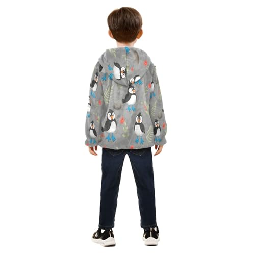 Cute Penguins Booby Birds Toddler Fleece Jacket Girl Boys Hooded Fleece Jacket Coat Warm Outwear Zip-up 3-10T4