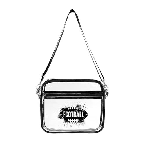 Football Ball Large Clear Stadium Bag Clear Mini Messenger Bags with 2 Compartments Crossbody Bag