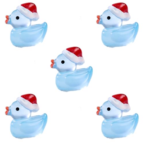 Lot de 100 mini canards de Noël en résine - Décoration lumineuse avec chapeau de Noël - Pour décorations de jardin (Style-C-Lumineux - Bleu clair)