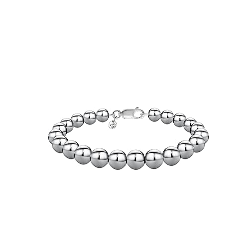 Savlano 925 Sterling Silver Handmade Bead Ball Strand Chain Bracelet For Women - Made in Italy Comes With a Gift Box, 8mm, Silver, n