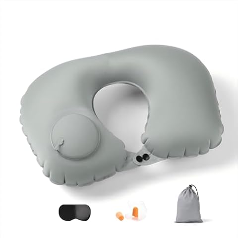WYCWYQDR Adjustable Inflatable Neck Pillow, Inflatable Travel Pillow,Portable Inflatable Pillow U-Shaped with Eye Mask,Earplug and Carry Bag (Rock Gray) Cover