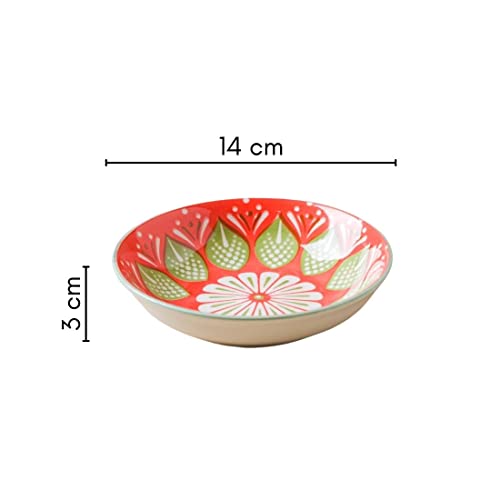 Image of Nestasia Ceramic Round Snack Plate Set of 4 (5.5 Inch Each) - Floral Dahi Bhalla Plate for Serving Chaat, Halwa, Chakna, & Desserts | Microwave & Dishwasher Safe Small Plate (Red & Green)