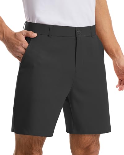 CANGHPGIN Men's Stretch Golf Shorts 7 Inch Flat Front Chino Dress Shorts Men Quick Dry Work Casual Shorts with 5 Pockets Black
