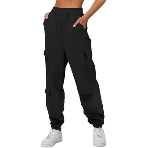 Aleumdr Womens Sweatpants Cargo Joggers Baggy Sweat Fall Pants 2024 Athletic Cotton High Waisted Fleece Lined Casual Pants with Pockets Black Small Cover