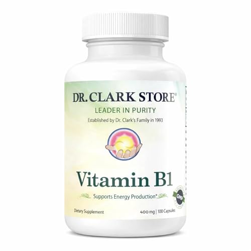 Dr. Clark Vitamin B1 Thiamine 400mg Supplement -Thiamine B1 Supplement for Healthy Nervous System & Energy Metabolism, Gluten-Free, Dairy Free - 100 Gelatin Capsules Dr. Clark Vitamin B1 Thiamine 400mg Supplement -Thiamine B1 Supplement for Healthy Nervous System & Energy Metabolism, Gluten-Free, Dairy Free - 100 Gelatin Capsules