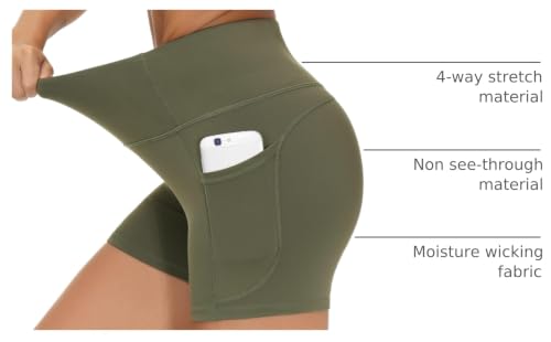Image of THE GYM PEOPLE High Waist Yoga Shorts for Women's Tummy Control Fitness Athletic Workout Running Shorts with Deep Pockets