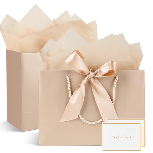 Champagner 2-Pack Medium Geschenktüten mit 2 Wrappers und...