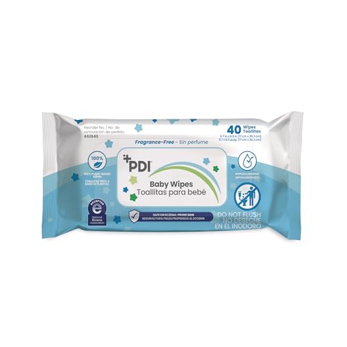 PDI Baby Wipes, Hypoallergenic, Eczema Safe, Fragrance Free, Plant-Based Wipes, 1-Pack, 40 Wipes per Pack, 8.0 x 6.7 in