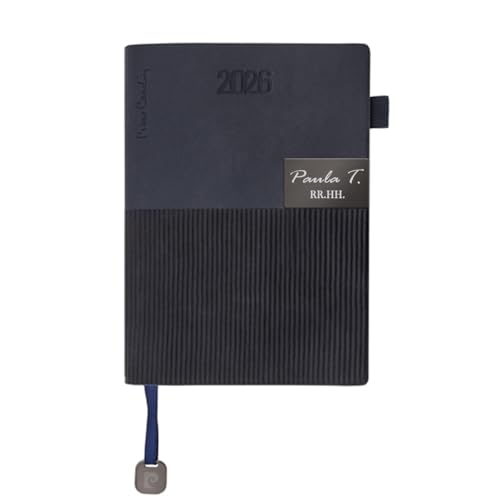 Agenda 2026 PERSONALIZADA con placa dorada grabada con el texto que quieras (Gris azulado)
