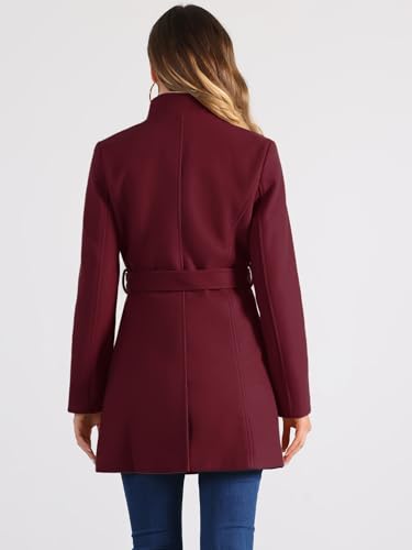Image of Allegra K Women's Winter Elegant Stand Collar Overcoat Long Belted Pea Coat