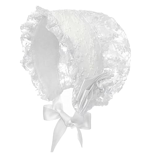 Sywiyi Infant Girls Christening Cap Party Embroidered Lace Bonnet Ruffle Applique Satin Strap Party Hat