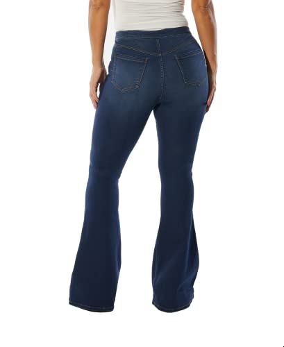 dollhouse Women's Dark Wash High Rise Curvy Flare with Exposed Buttons and Zipper Fly2
