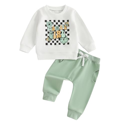 Image of Karwuiio Toddler Baby Boy Girl Clothes Checkerboard Print Long Sleeve Sweatshirt Tops and Pants Fall Clothing Set