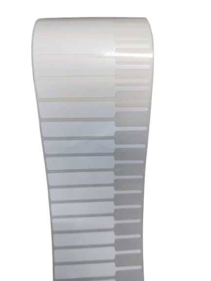81mm X 12mm Jewellery Label Tag, Single Tail, Glossy Polyester, Fully Self Adhesive, Optical Barcode Pricing Tags, 1 Roll of 3000 Labels (1)