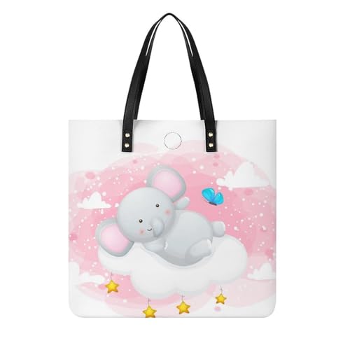 Tote bag éléphants de dessin animé grand sac à main femme shopper bandoulière