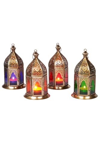 Lot de 4 Petite Lanterne marocaine décorative Basem 16cm | Photophore marocain pour l’extérieur au jardin ou...