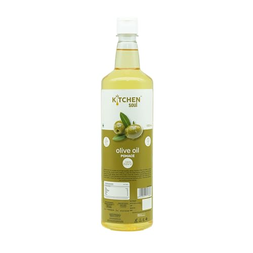 Image of KITCHEN SOUL Olive Pomace Oil 1L | Pure Refined Olive Oil for Deep Frying, Cooking & Sauteing | High Smoke Point | Heart Healthy Edible Oil | No Preservatives
