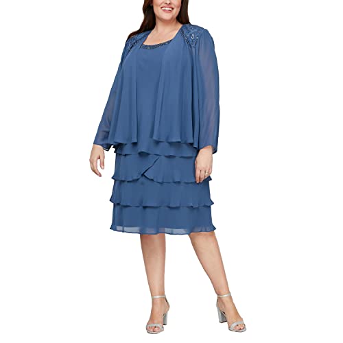 Image of S.L. Fashions Women's Mother of The Bride Tiered Jacket Dress with Shoulder Embellishment