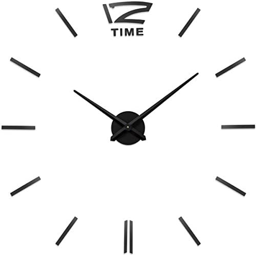 Aililife 3D DIY Wall Clock Decor Sticker Mirror Frameless Large DIY Wall Clock Kit for Home Living Room Bedroom Office Decoration (Black)