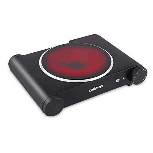 CUSIMAX Electric Burner Hot Plate for Cooking Cast Iron hot plates Heat-up in Seconds Adjustable Temperature Control Stainless Steel (Black Infrared)