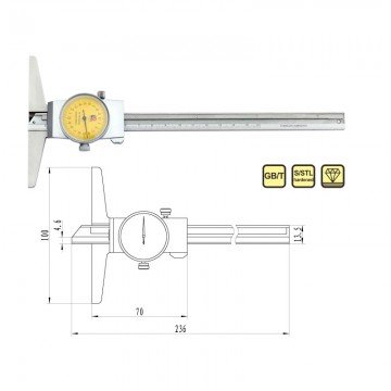 MeterTo Depth Caliper with Reading Dial, Range: 0-150mm, Resolution: 0.02mm