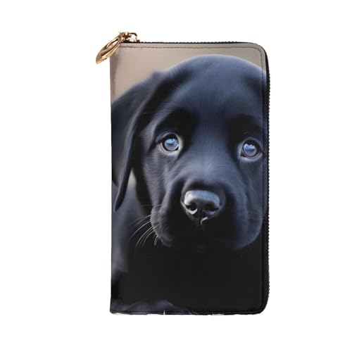 Black Labrador Puppy Prints Leather Long Clutch Wallet for Fashionable Girls and Women - Durable, Stylish, and Functional, Black, One Size2