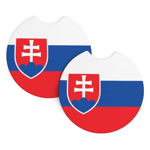 YYHWHJDE Lot de 2 sous-verres de voiture avec motif drapeau de la Slovaquie – Durable et imperméable pour la protection et la décoration intérieure de la voiture