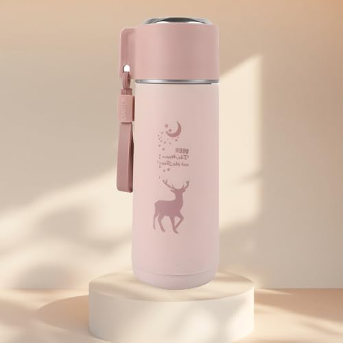 Image of Kid 450ml Water Bottle School Bottle, Cold Insulation, Leak proof & Break-proof, Kids Bottle, Easy to Carry Deer Print Water Bottle for Picnic, Office, Water Bottles with Steel Cap (Pink)