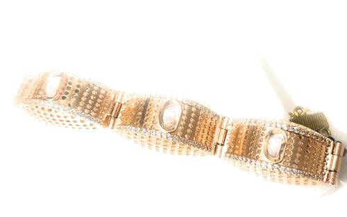 Image of Rakhi style Vintage Crystal Bracelet with Rose Gold Finish, Green and Purple Beads, Chain Link Design