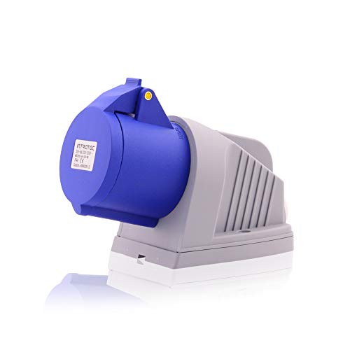 Intratec CEE Starkstrom Wandsteckdose, 32 A, 3-polig – Industriestecker für Innen- und Außenbereich, Einspeisesteckdose IP44, 230 V, SB, RoHS, Reach, Blau/Grau