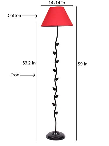 Image of Floor Lamp (H -58.6 Inches, Red) for Living Room /Bedroom & Home Decor, Standing Lamp with Leaf Designed, Modern Decorative Night Light for Hall, Study, Office & Ambient Lighting
